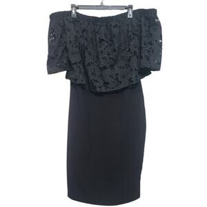 Shoshanna Black Lace Flower Off-Shoulder Crepe Dress Size 8 GUC Fully Lined